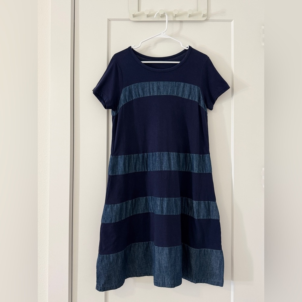 Navy & Denim Patchwork Casual Dress